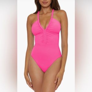 SOLUNA Braid Trim One-Piece Swimsuit, Large, Daiquiri, $148